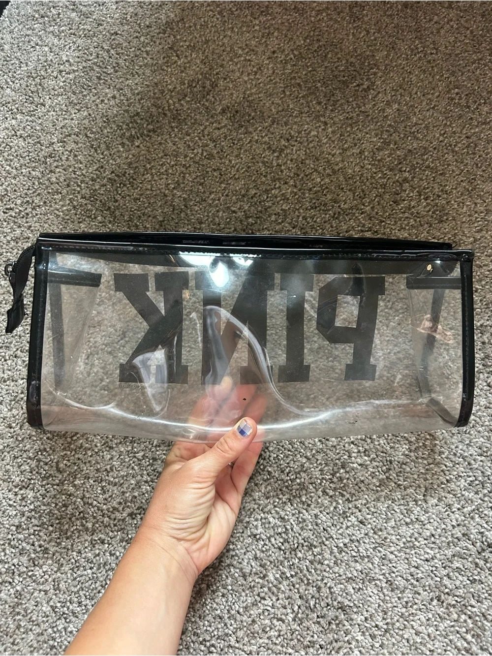 Vintage PINK Victoria's Secret Clear Cosmetic Bag with Black Trim